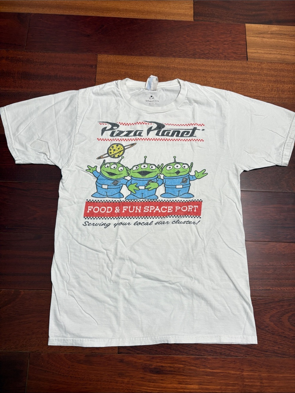 Pizza Planet Alien Graphic Tee - White with Green & Blue Aliens